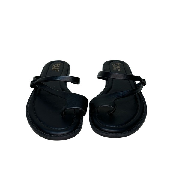 Franco Sarto Womens Black Leather Strappy Toe Loop Flat Sandals Minimalist 11 - Picture 4 of 8